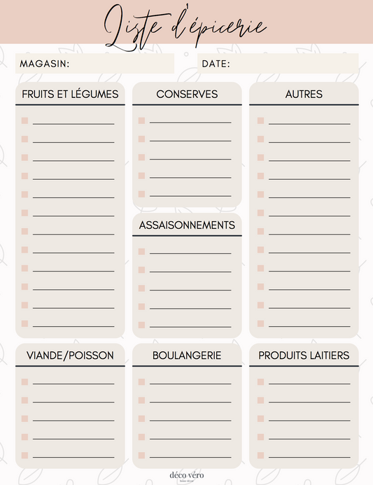 Liste d'Épicerie - Français