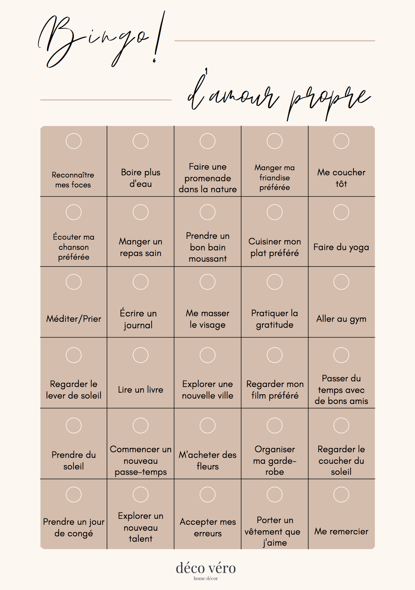 Bingo d'amour propre - Français