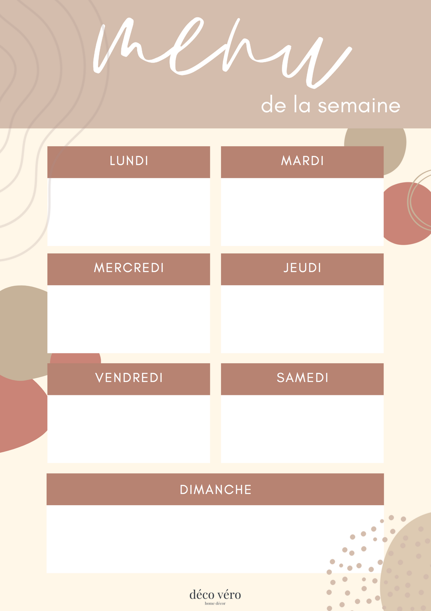 Menu de la semaine - Imprimable