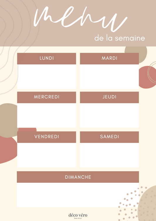 Menu de la semaine - Imprimable