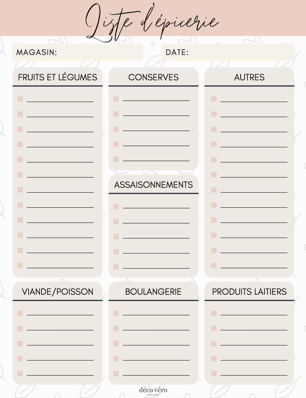 Liste d'Épicerie - Français
